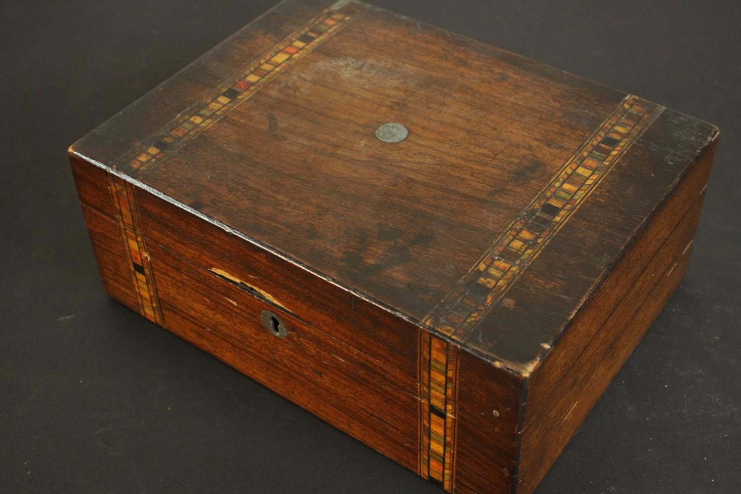 A collection of boxes, including a painted metal box, a vintage cigarette box, a large mahogany - Image 8 of 13
