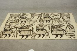 A mud painting wall hanging. One mud print rug. L.185 W.117cm.