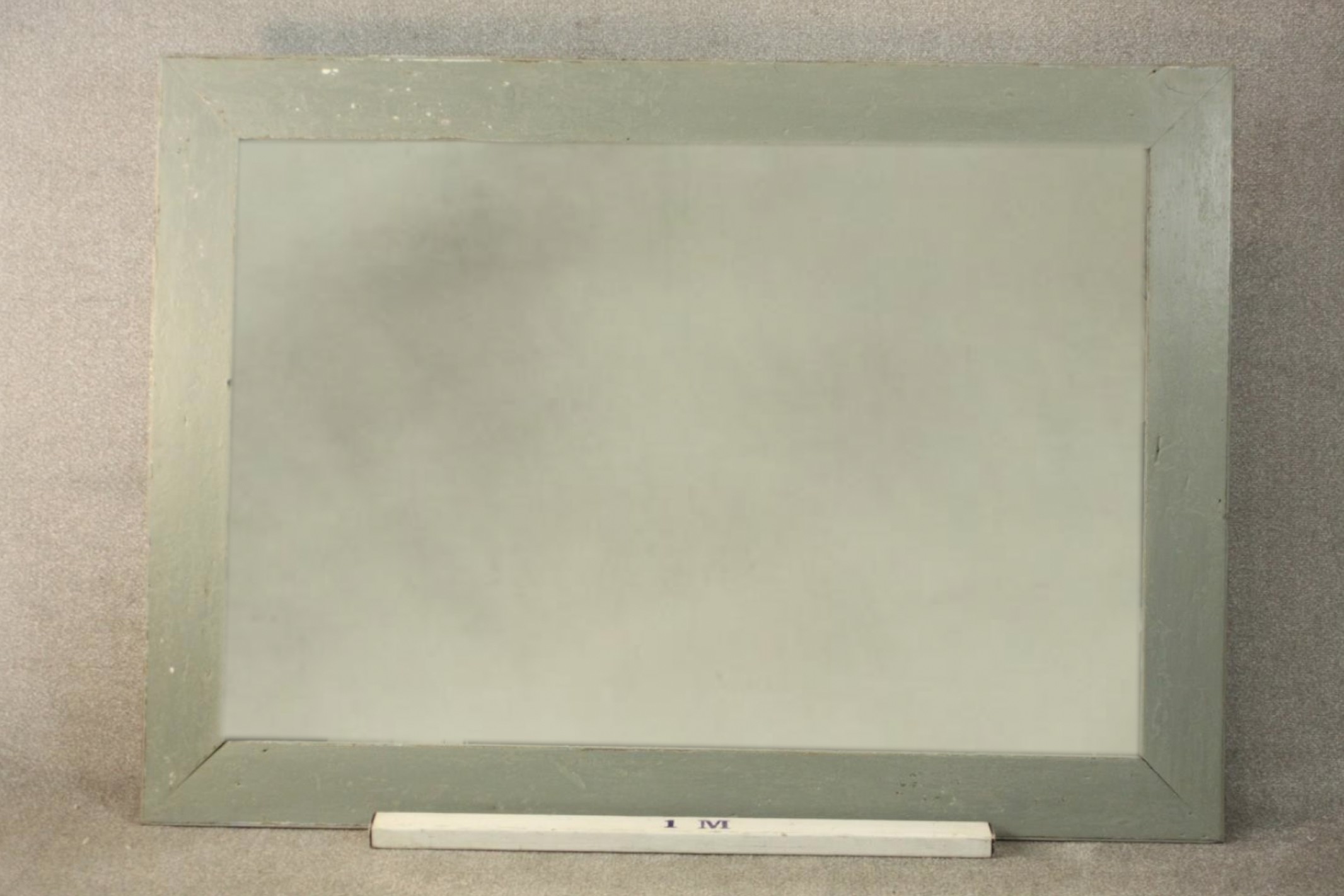 A 20th century rectangular mirror in a grey painted and distressed frame. H.127 W.177cm. - Image 2 of 4