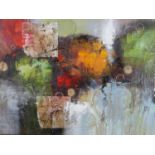 R Mancini (Contemporary), abstract still life study, acrylic on canvas, signed lower right. H.73.5