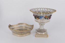 A 20th century Dresden porcelain comport, with a pierced and flared rim, encrusted with flowers,