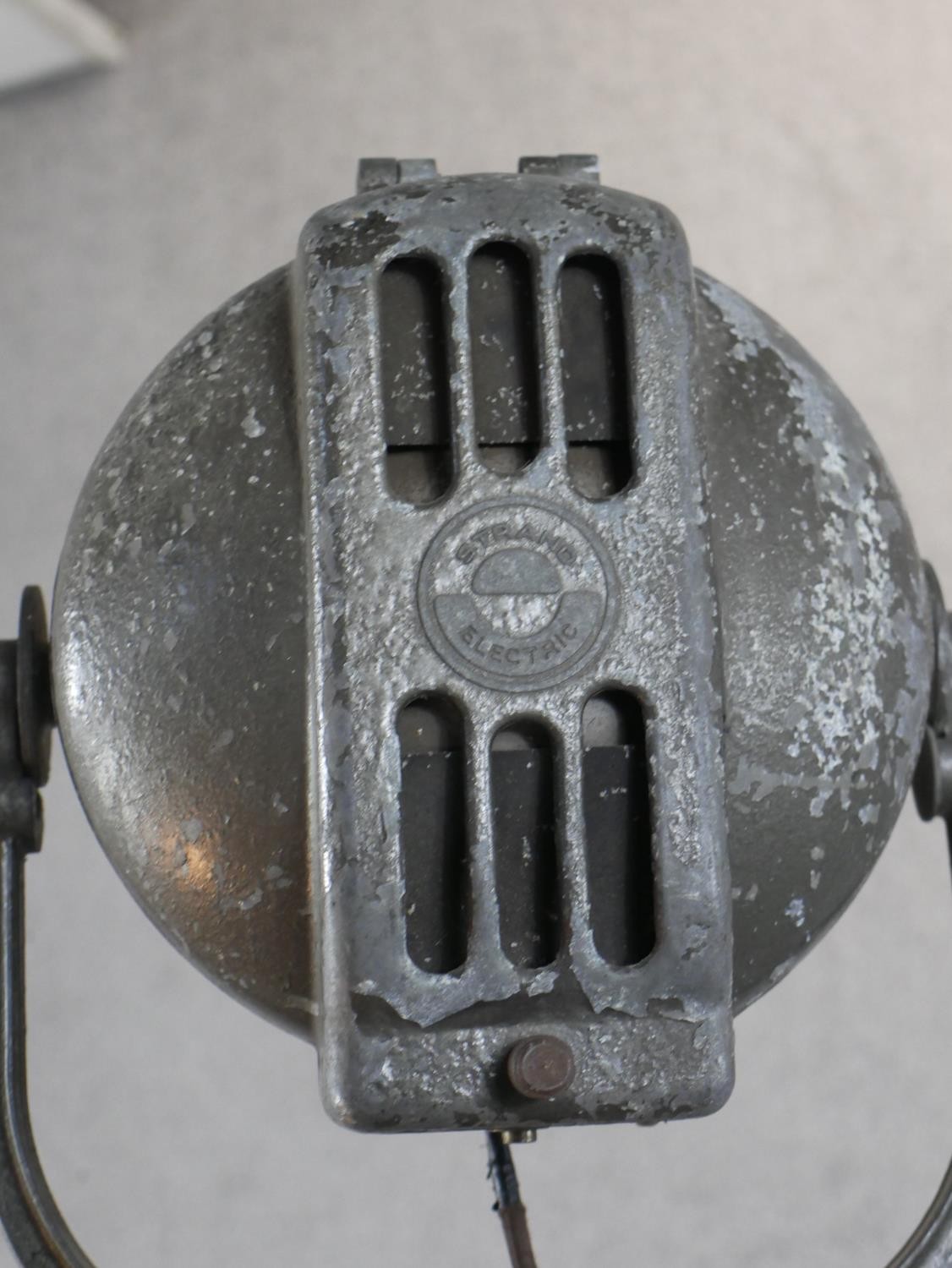 A Strand Electric theatre spotlight, on a cast iron stand. H.190 W.41 D.41cm - Image 5 of 6