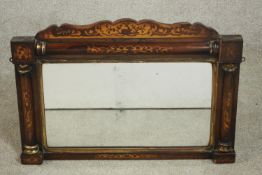 A small Regency rosewood overmantel mirror, the rectangular mirror plate flanked on three sides by