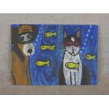 Wolf Howard, Dog and Cat Underwater (Varient), acrylic on canvas, monogrammed WH lower right, signed