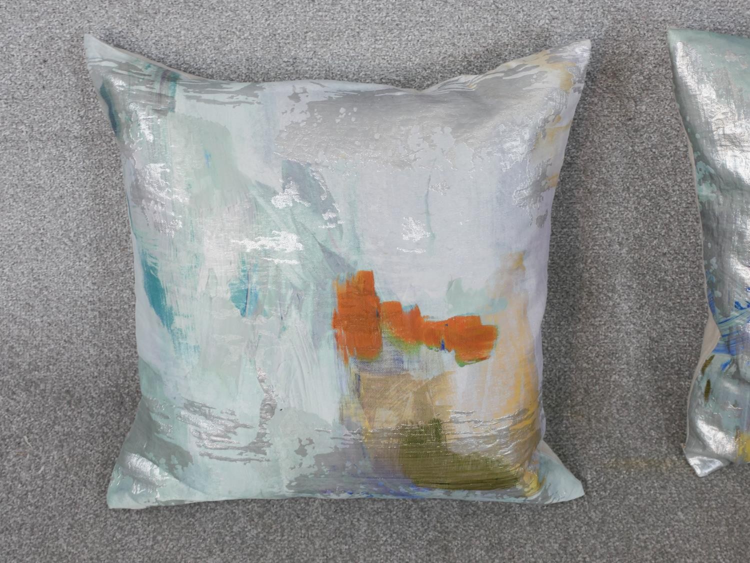 Three contemporary silk/cotton mix abstract colourful design cushions. H.50 W.50cm - Image 2 of 5