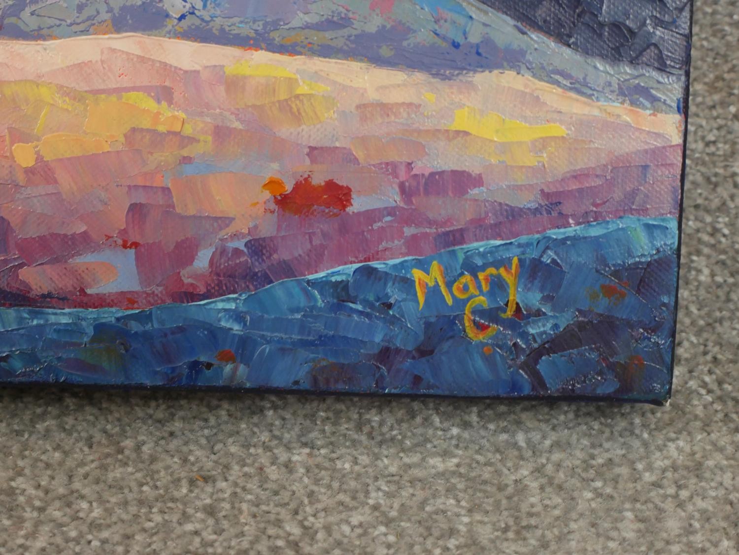 Mary Coughlan (Contemporary), mountainous landscape, oil on canvas, signed lower right. H.100 W. - Image 6 of 7