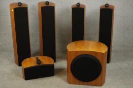 A set of Bowers & Wilkins speakers, including an ASW850 subwoofer. H.106 W.19 D.35cm.