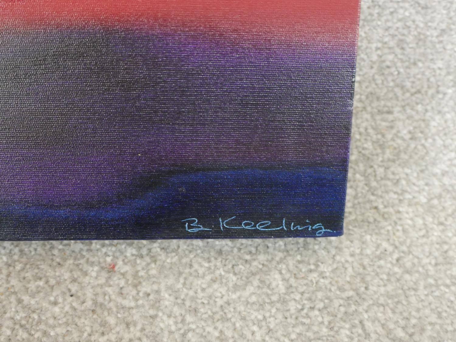 B Keeling (Contemporary), three sunsets, acrylic on box canvas, signed. H.51 W.51cm - Image 7 of 8