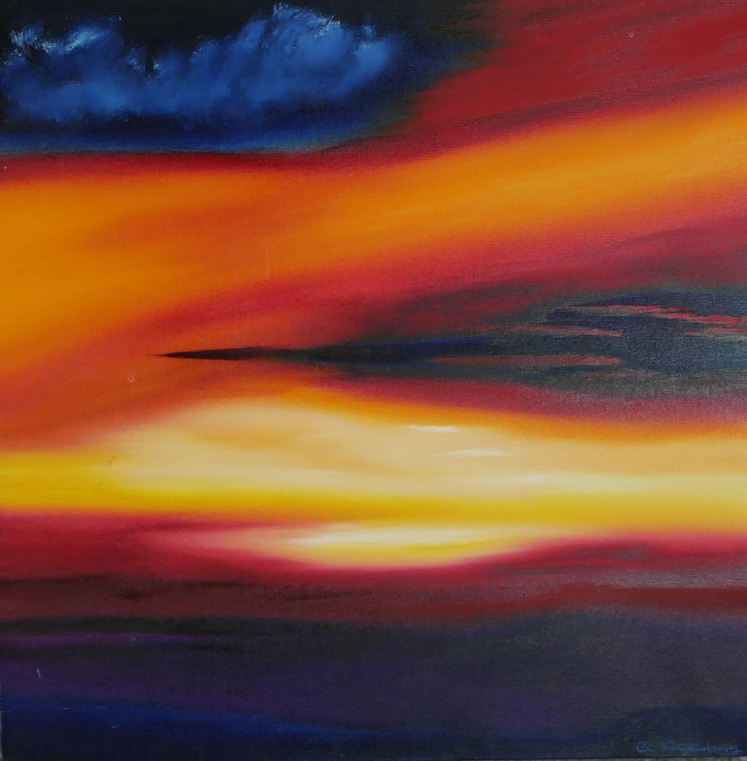 B Keeling (Contemporary), three sunsets, acrylic on box canvas, signed. H.51 W.51cm - Image 6 of 8