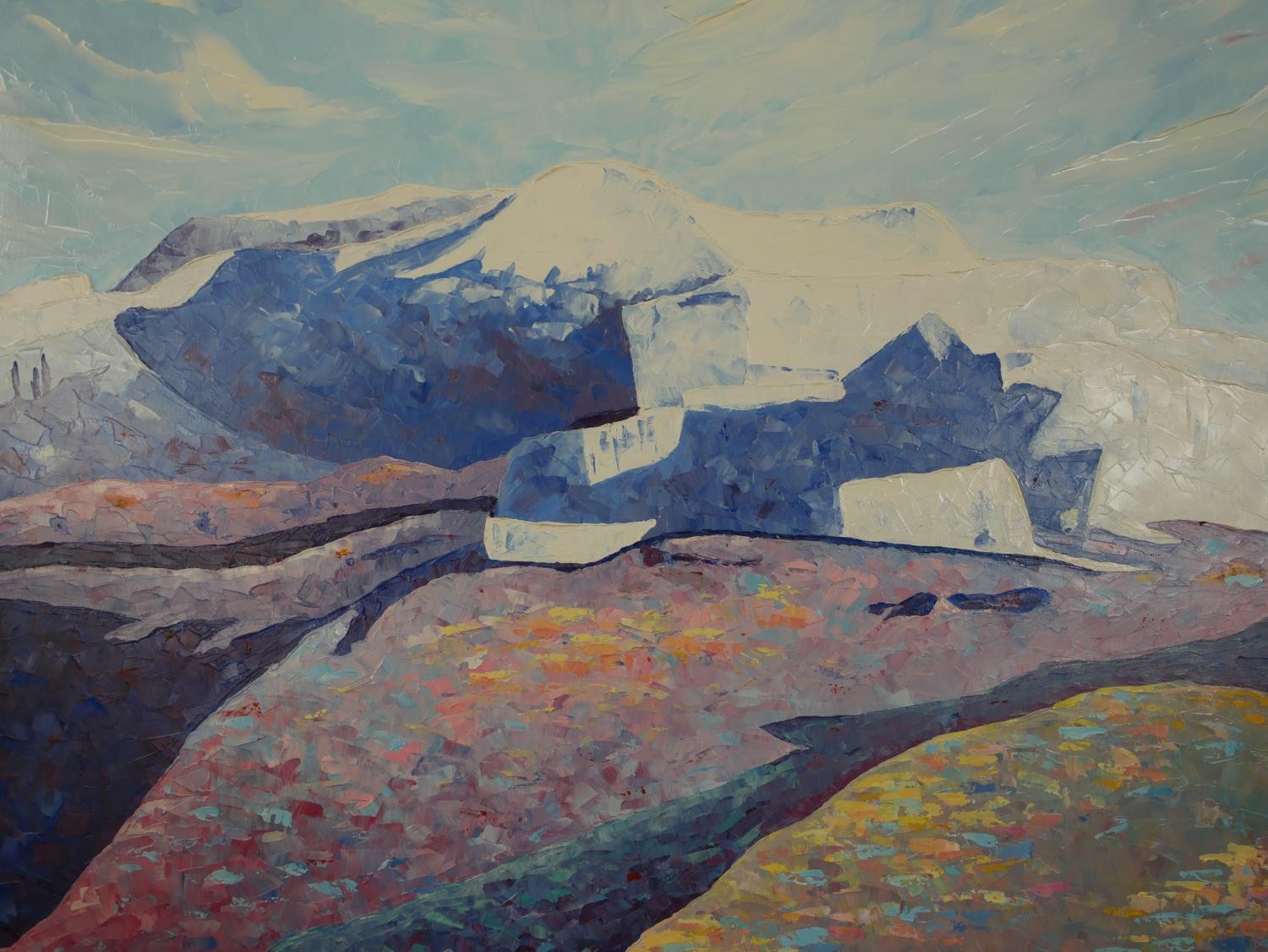 Mary Coughlan (Contemporary), mountainous landscape, oil on canvas, signed lower right. H.100 W. - Image 4 of 7