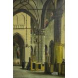 George Jan Dispo (1922 - 1973), oil on canvas of church interior, signed. H.66 W.56cm.