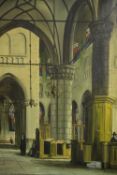 George Jan Dispo (1922 - 1973), oil on canvas of church interior, signed. H.66 W.56cm.