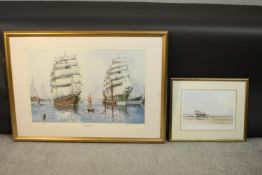 Two framed and glazed signed limited edition prints of boats, one indistinctly signed and the