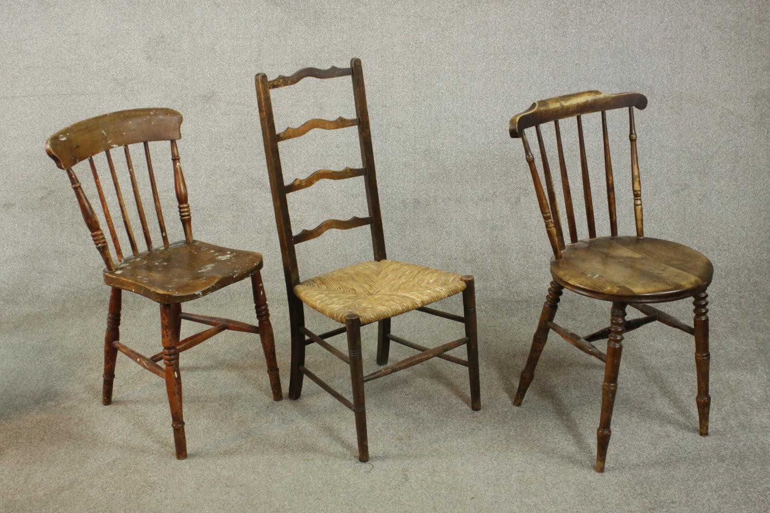 A miscellaneous collection of three 19th century side chairs. - Image 2 of 10