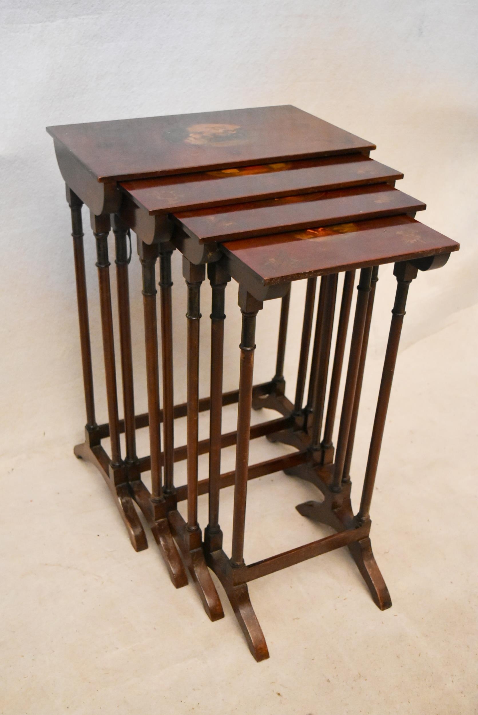 A quartetto nest of Regency style mahogany tables, each with rectangular tops hand painted with a - Image 2 of 5