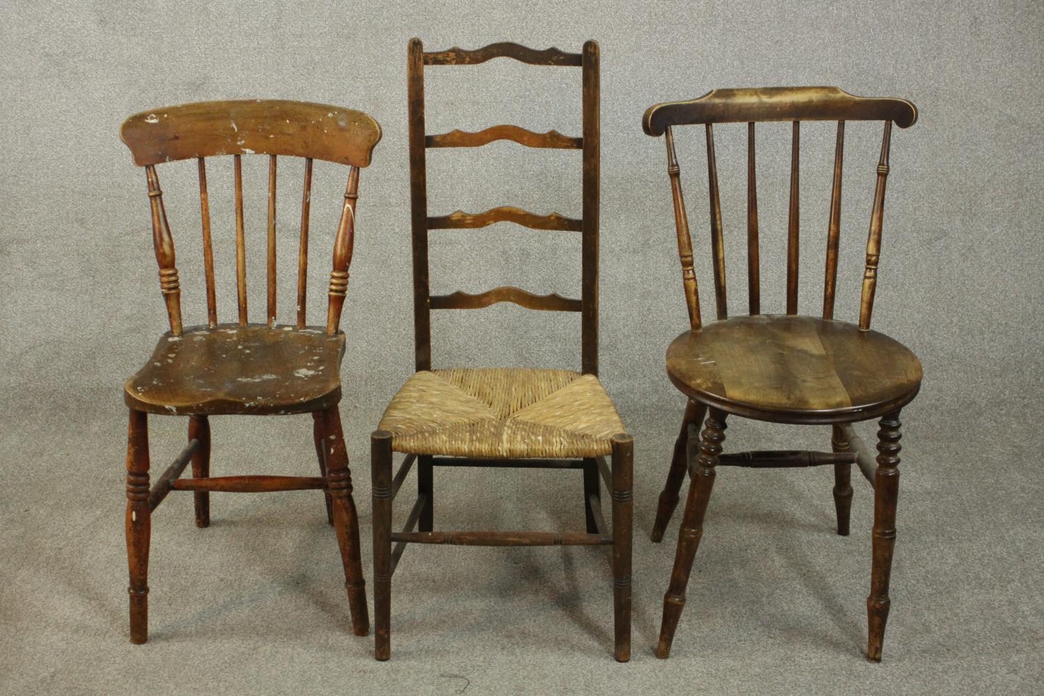 A miscellaneous collection of three 19th century side chairs.