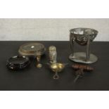 A collection of metal ware and other items, including a Liberty Tudric Archibald Knox pewter bowl