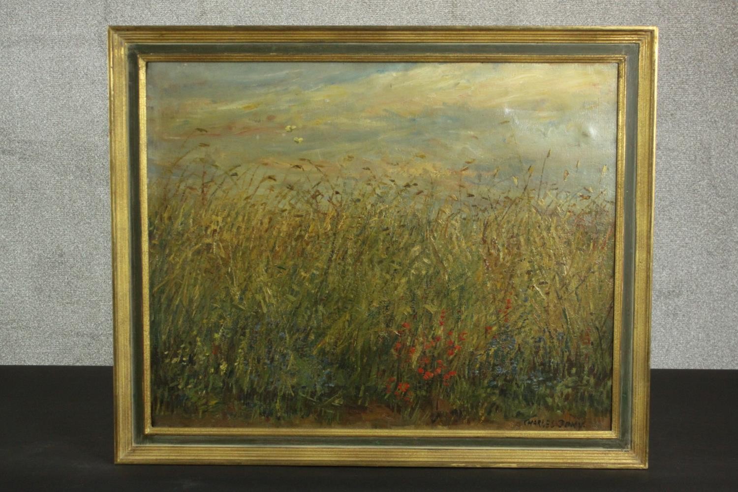 Charles Dony (20th century school), A Meadow in Profile, oil on canvas, signed lower right. H.63 W. - Image 2 of 6