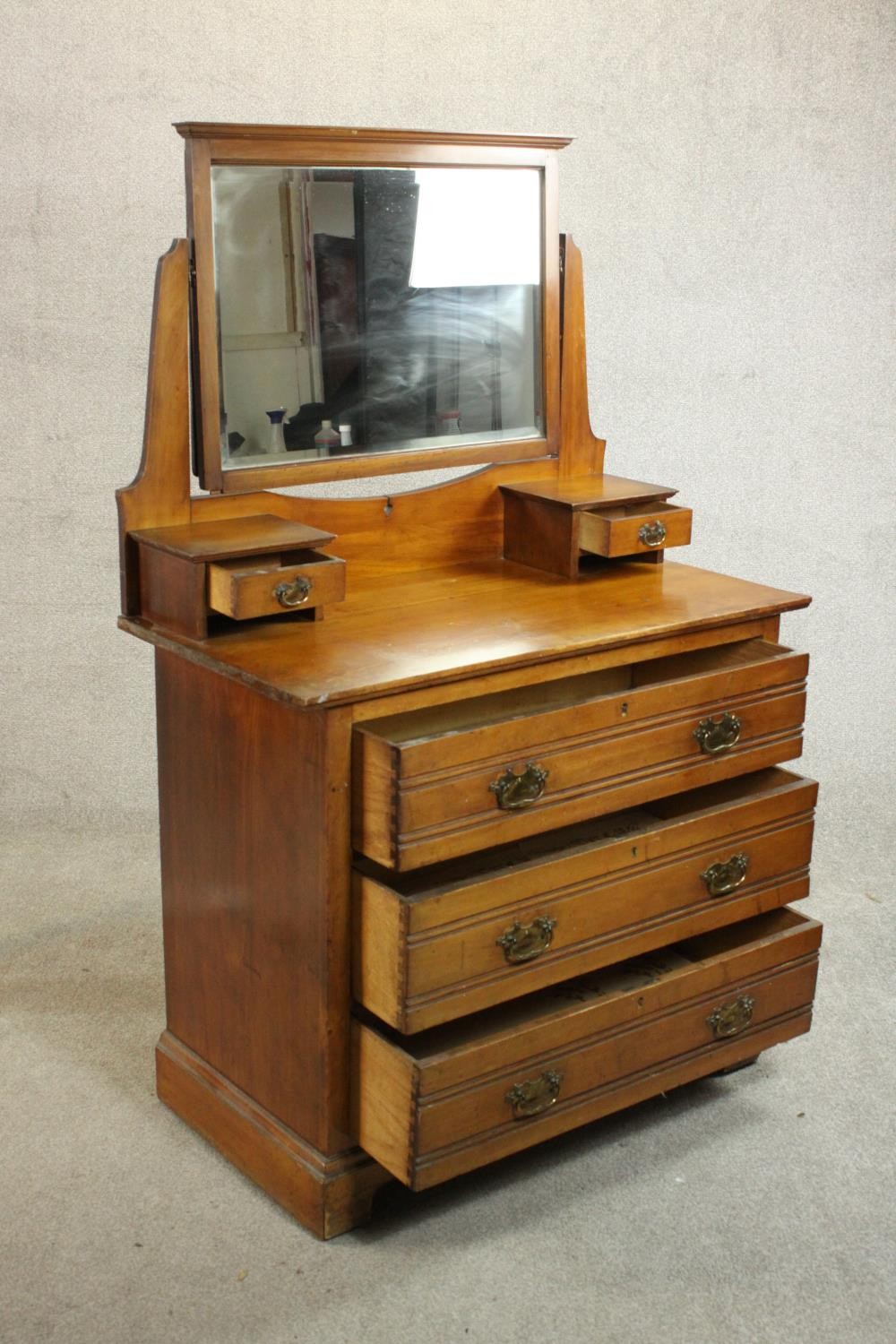 A late Victorian dressing chest, with a rectangular bevelled mirror over two small drawers, above - Image 6 of 9