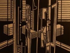 Linocut; Reflections on Bachelaro's Wardrobe. 63cm x 55cm. #