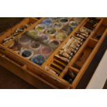 A fitted paints tray with paints etc. L.83 W.48cm