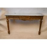 A 19th century Continental giltwood console table, the rectangular marble top with a moulded edge