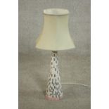 A late 20th century mosaic table lamp, of tapering form with a shade. H.67 Dia.14cm.