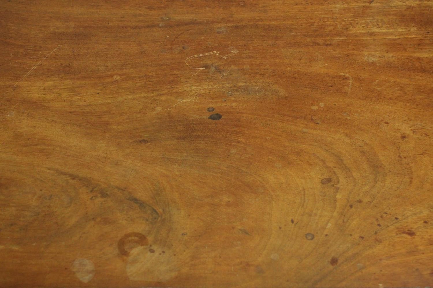 A 19th century walnut occasional table, the rectangular top with inlaid border, on a turned stem - Image 3 of 5