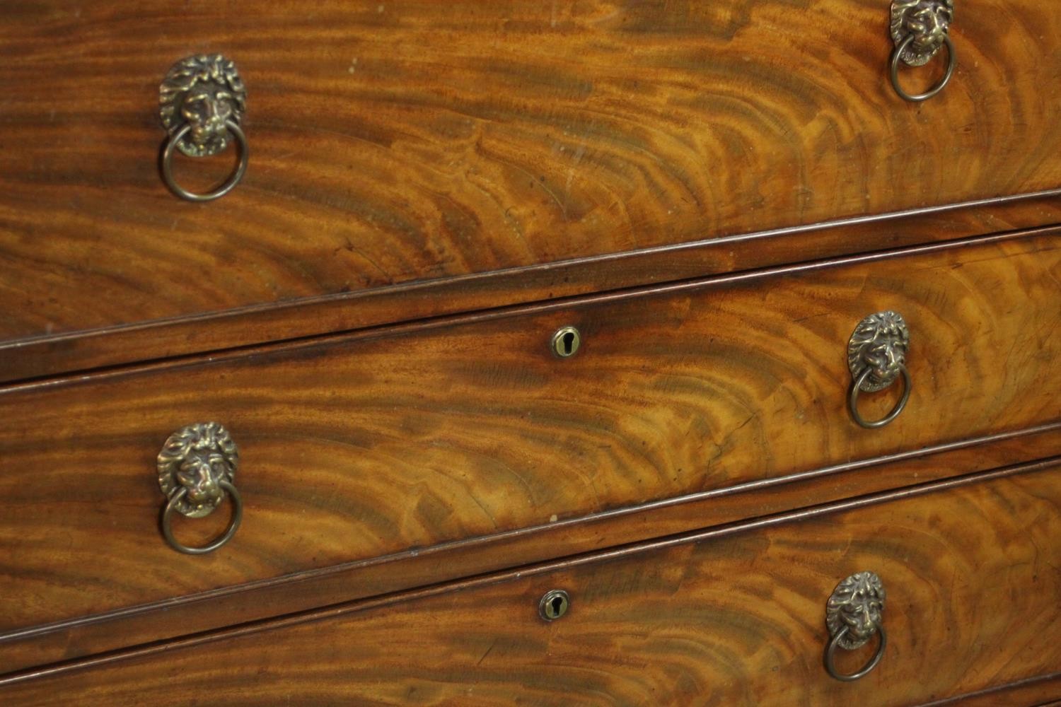 An early 19th century flame mahogany secretaire chest, with a secretaire drawer over three long - Image 6 of 11