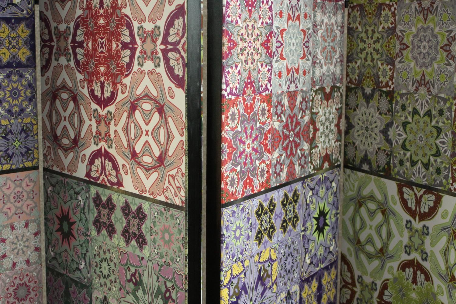 A contemporary five fold screen, each fold with four panels depicting a variety of tile designs in - Image 4 of 5