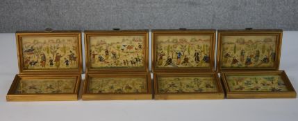 A set of eight framed and glazed Indo-Persian miniatures of various scenes including archers on