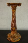 A Burmantofts style honey glaze Art Nouveau foliate design jardinière stand. (base restored) H.77