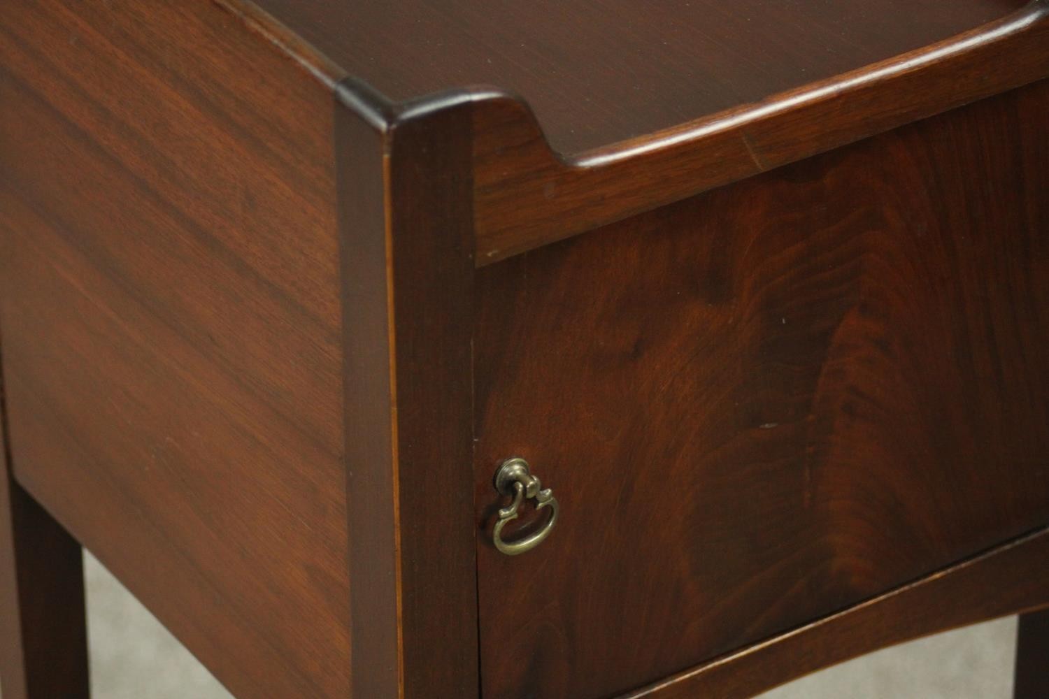 A 19th century mahogany night table, with a gallery top over a cupboard door, on slender tapering - Image 5 of 7