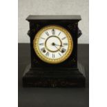 An American Ansonia Clock Co of New York slate marble mantel clock, late 19th century, with Roman