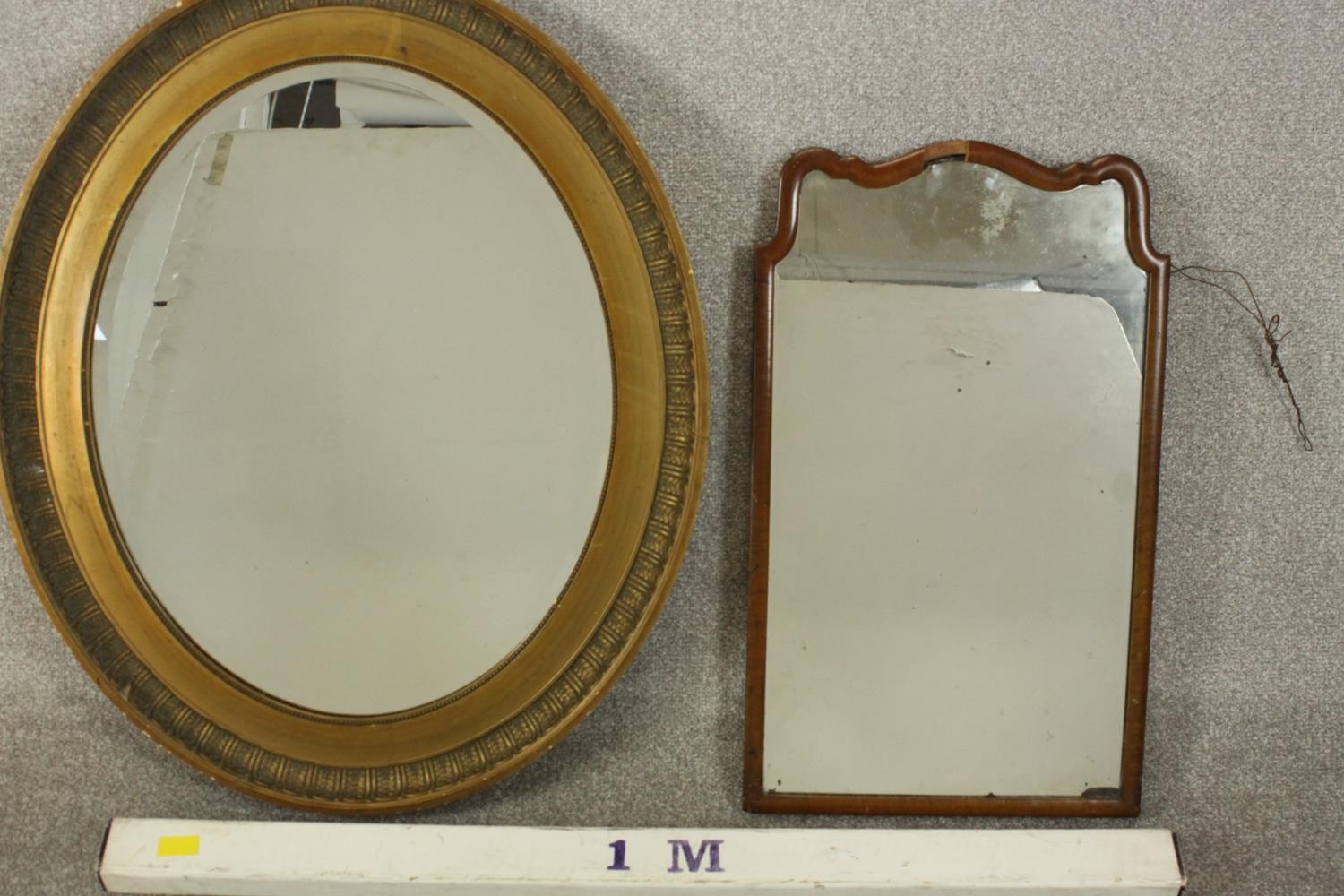 An early 20th century oval gilt mirror, with a bevelled mirror plate, together with a mahogany - Image 2 of 7