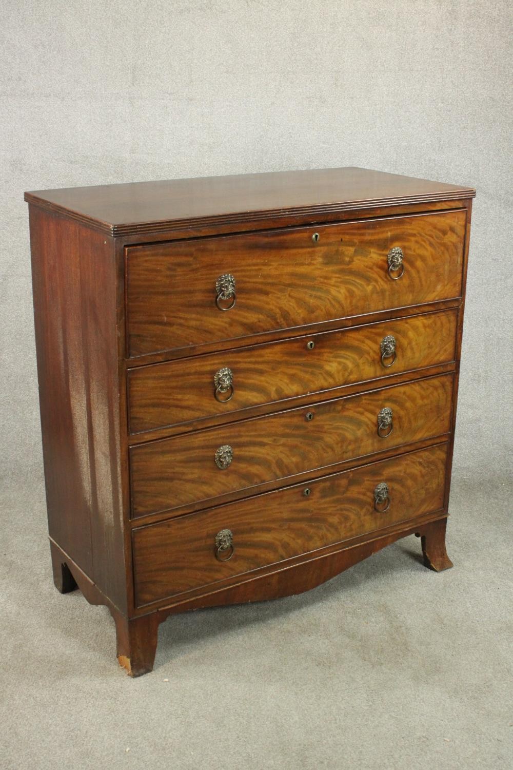 An early 19th century flame mahogany secretaire chest, with a secretaire drawer over three long - Image 4 of 11