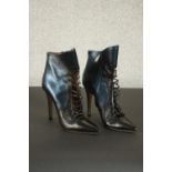A pair of ladies Malone Souliers black leather heeled zip-up ankle boots, Size 38.