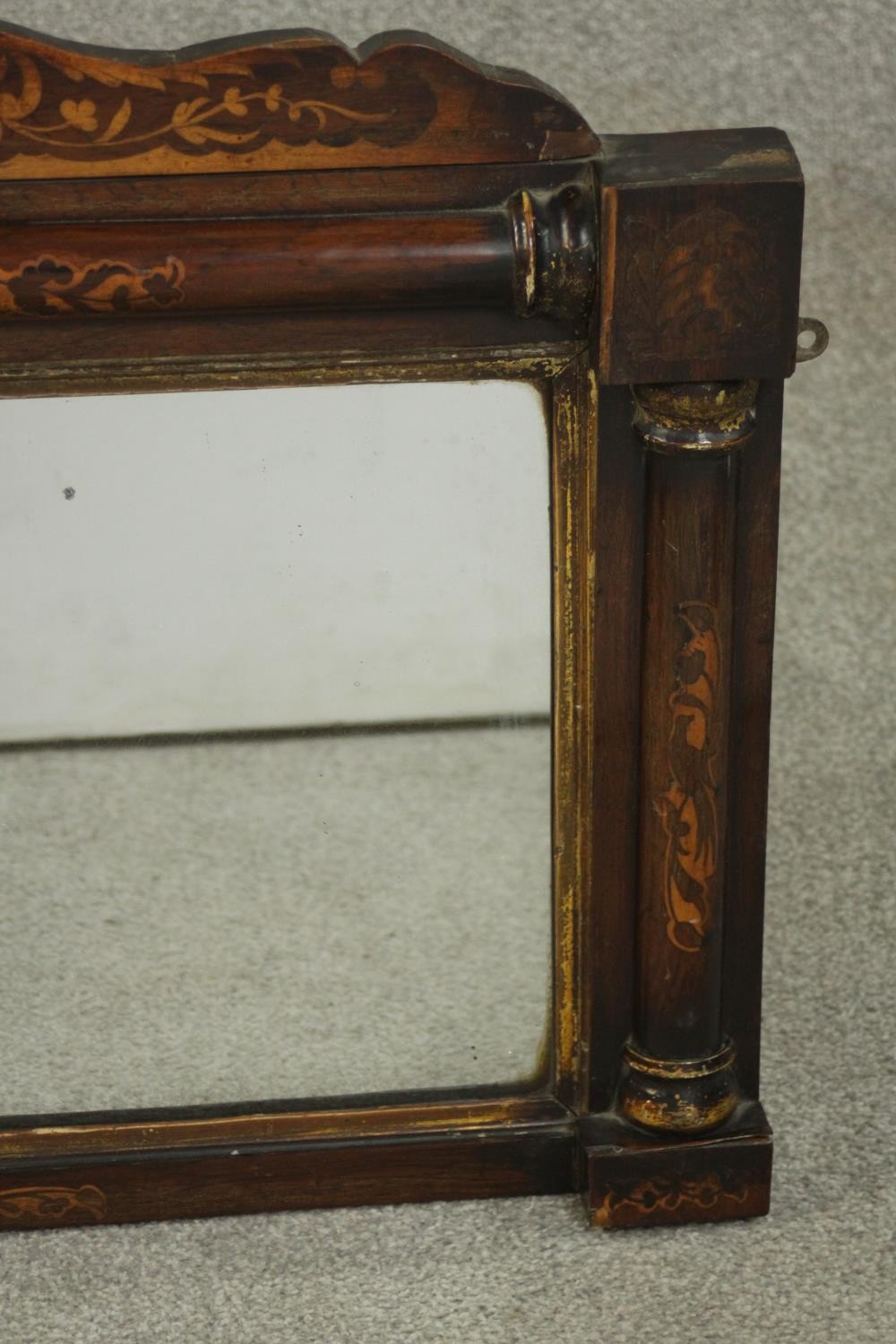 A small Regency rosewood overmantel mirror, the rectangular mirror plate flanked on three sides by - Image 5 of 6