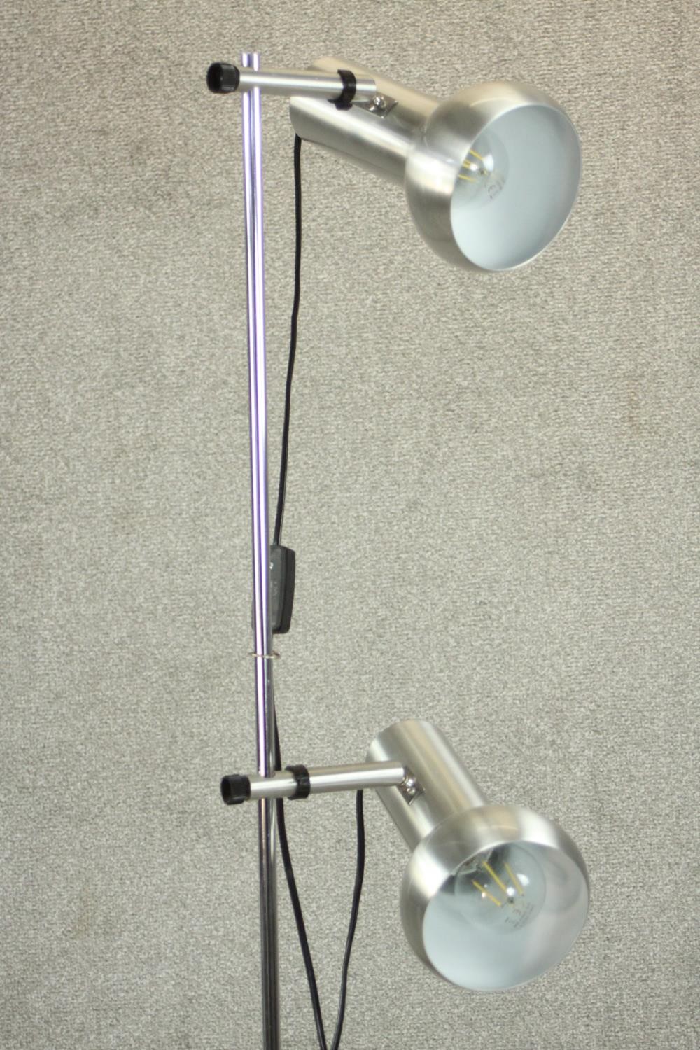 A brushed chrome adjustable twin spotlight floor standing lamps. H.170 Dia.24cm. - Image 6 of 6