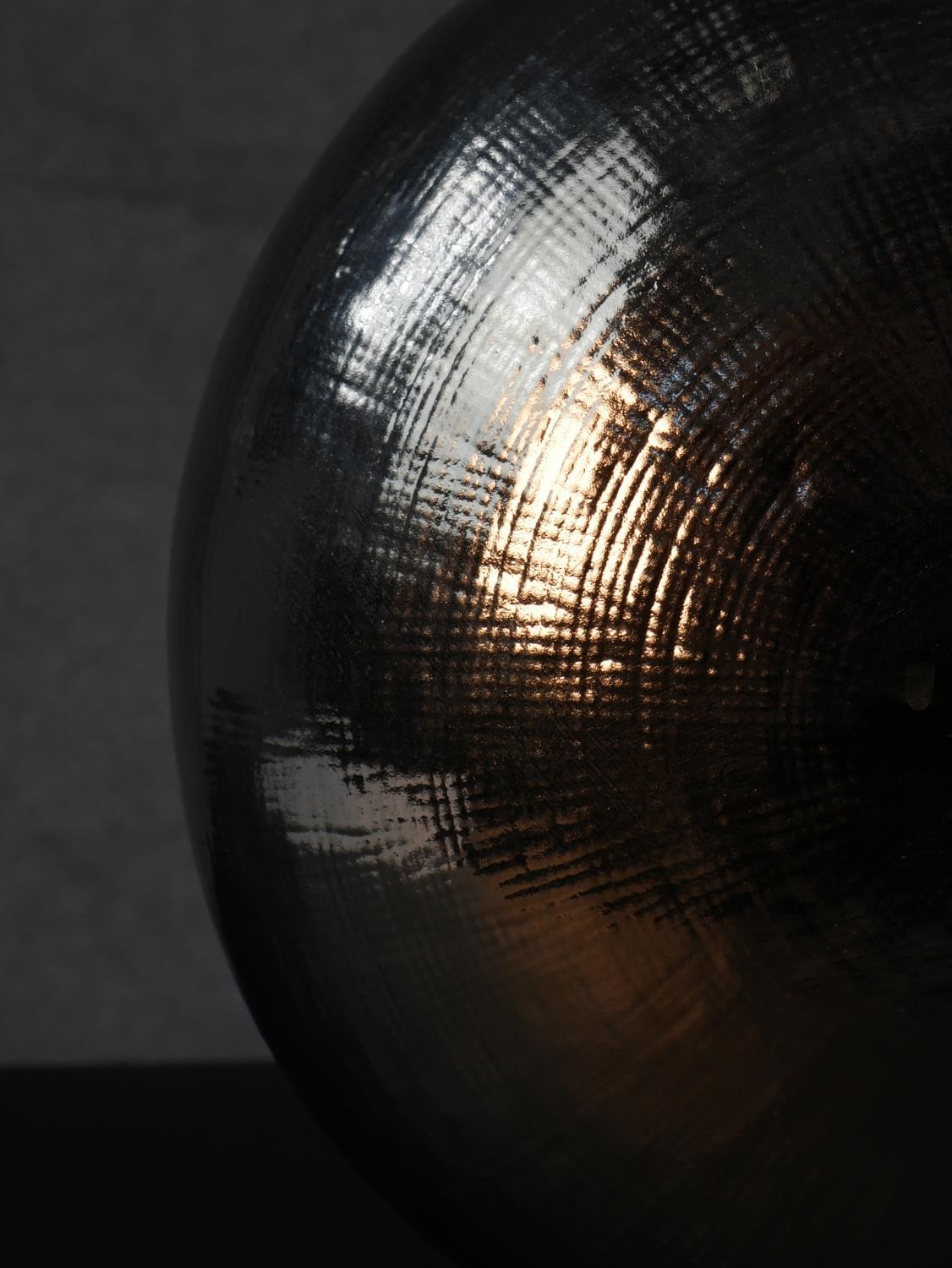 A bronze glazed spherical disc ceramic table lamp. H.38 W.31cm - Image 3 of 4