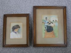 Two framed and glazed watercolours, a portrait of a lady signed M. Day and dated 1908, and a Dutch