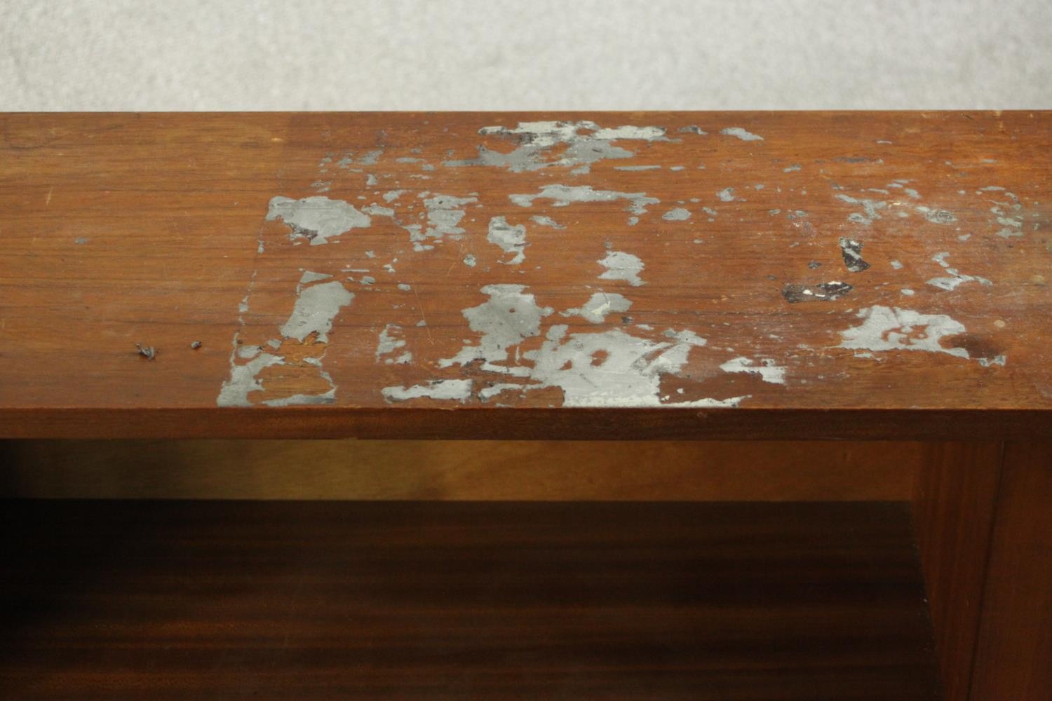 A circa 1960s teak sideboard, fitted with shelves and two sliding doors, on tapering cylindrical - Image 7 of 8