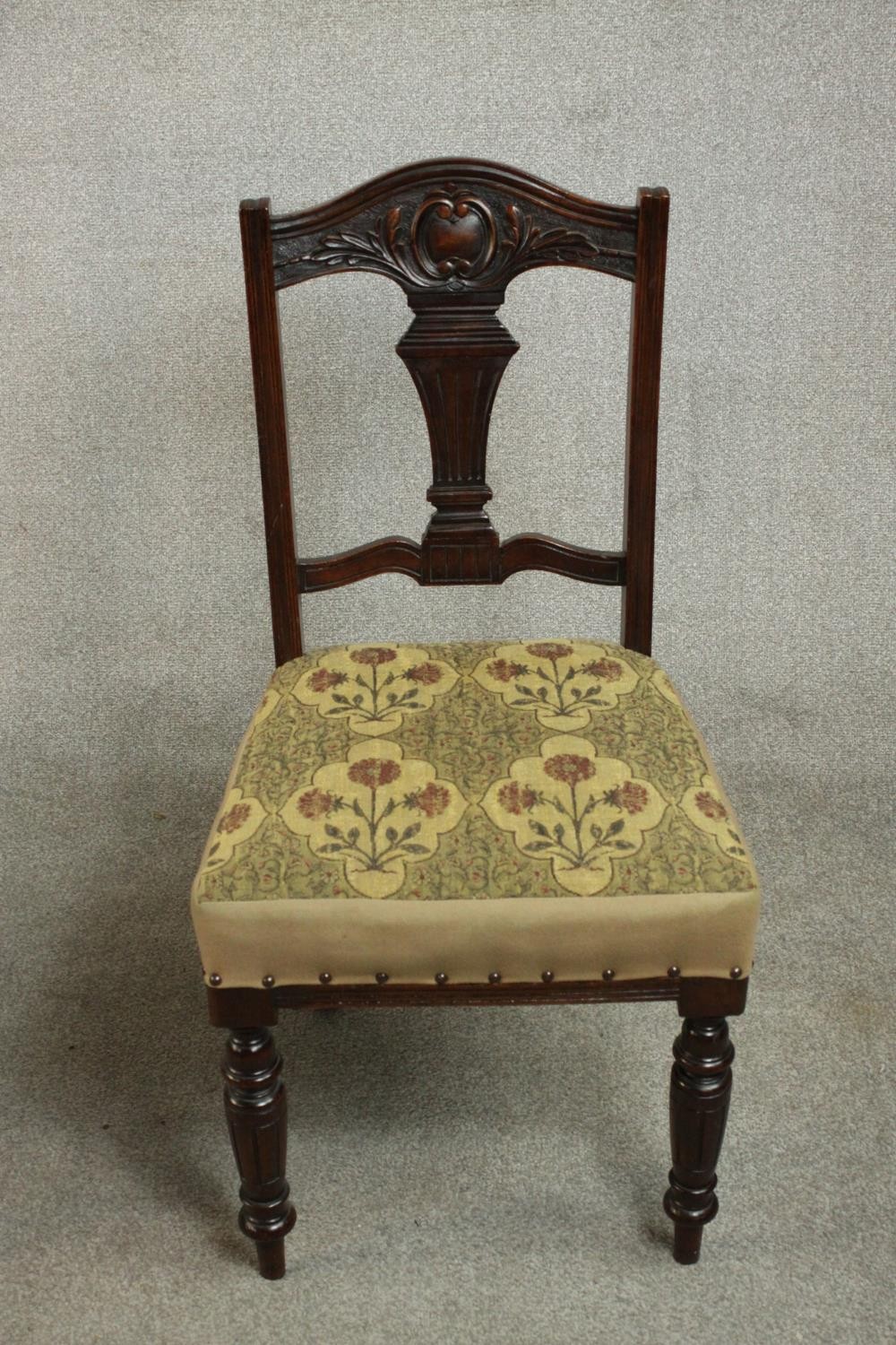 A harlequin set of four late Victorian walnut dining chairs, comprising two pairs of dining chairs - Image 4 of 7