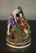A 19th century hand painted and gilded figure group' RENAUD AND ARMIDE ASLEP, impressed lettering to
