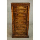 A Victorian figured walnut secretaire Wellington chest, with two drawers over a secretaire section