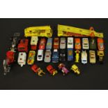 A collection of thirty one die cast toy cars and trucks, makers include Matchbox and Corgi. L.26 W.