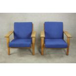 Hans J Wegner, Getama, GE 290, a pair of mid century 'Plank' chairs. The chair having a solid