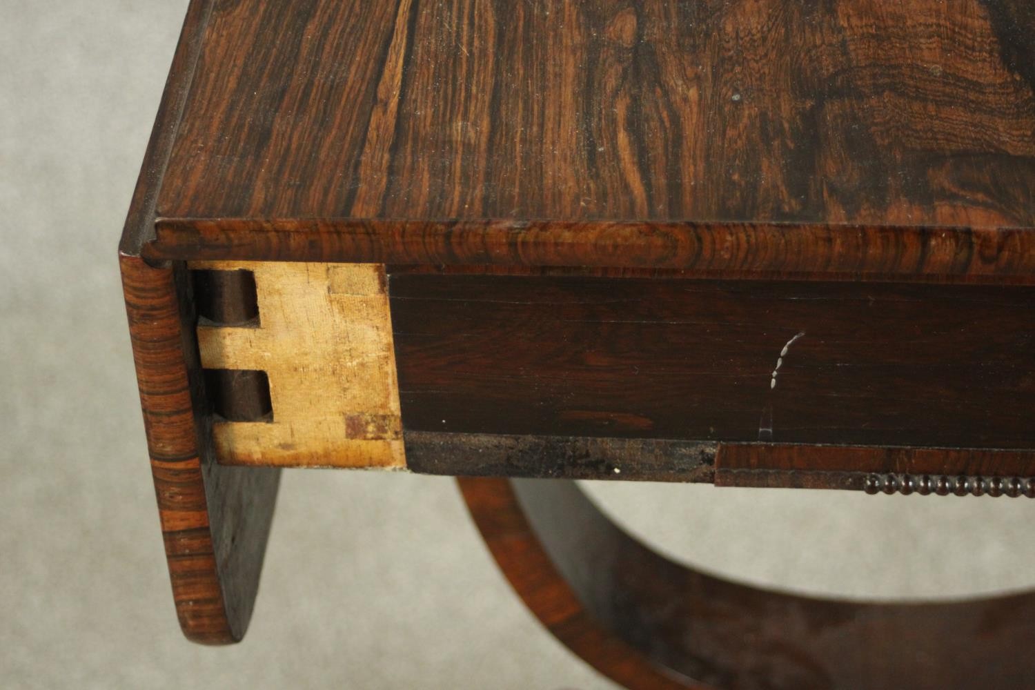 A William IV rosewood drop leaf work table, with a single drawer flanked by applied palm leaves, - Image 8 of 11