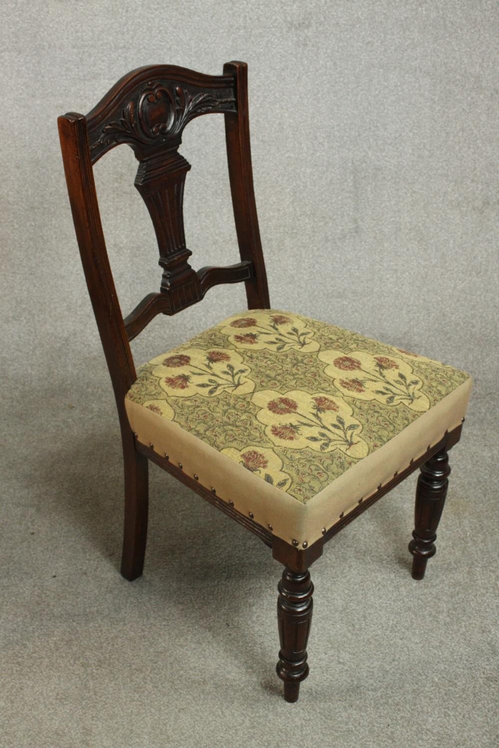 A harlequin set of four late Victorian walnut dining chairs, comprising two pairs of dining chairs - Image 5 of 7