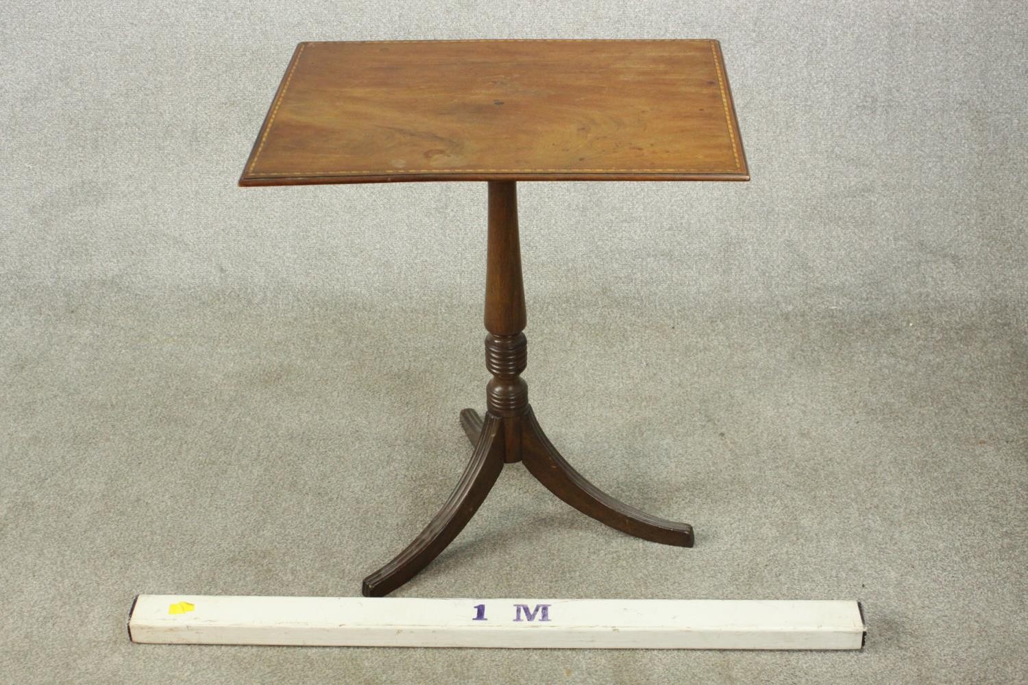 A 19th century walnut occasional table, the rectangular top with inlaid border, on a turned stem - Image 2 of 5